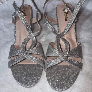 Syztsho Womens Silver Glitter Block Heel Sandal size 9 (40)
